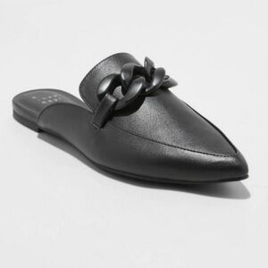 A NEW DAY Amber Slip-On Mule Flats Loafer Black Chain Sz 7 NWT